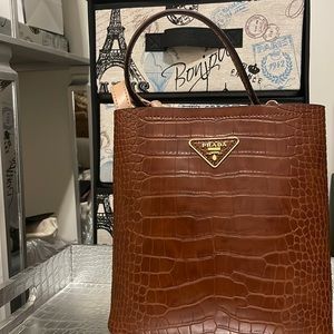 Authentic Prada Brown Leather Bucket Bag